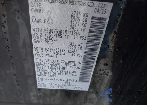 2019 Nissan Pathfinder Sv from USA, damaged, VIN 5N1DR2MM5KC624051